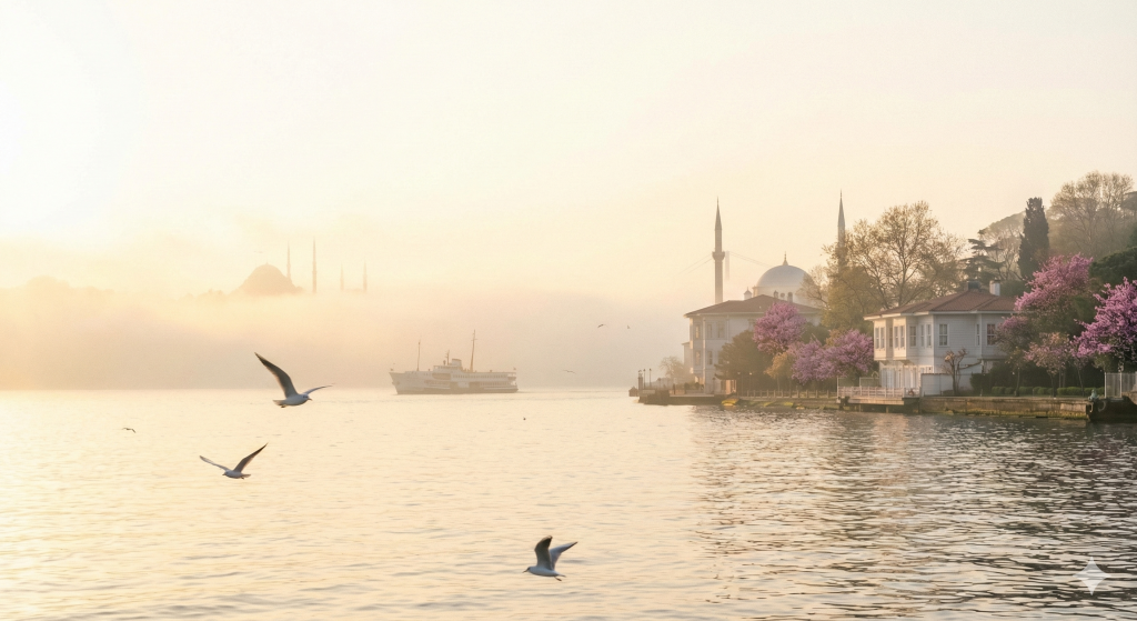 Vue paisible du Bosphore à Istanbul un matin de printemps sans touristes.